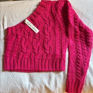 NWT For Love And Lemons Fuchsia Cable Knit Sweater asymmetrical one shoulder szM